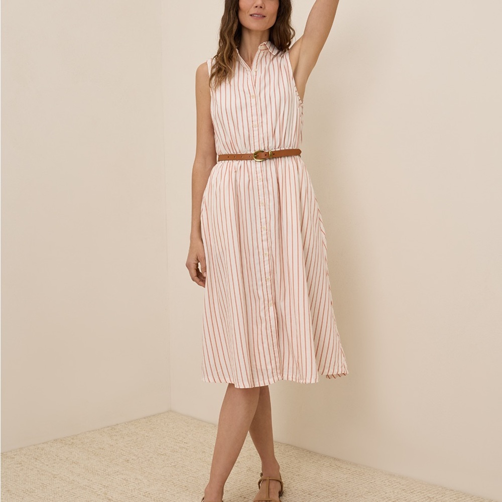 NWT Pact Organic Zuma Stripe Sunset Lightweight Cotton Sleeveless Shirtdress XS